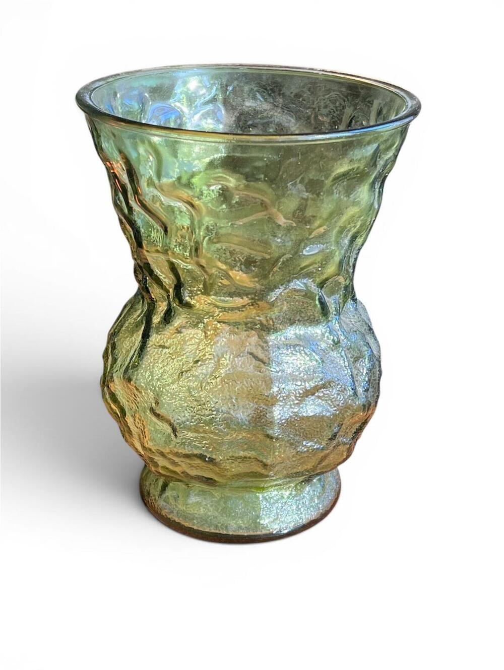 Vintage E.O. Brody & Co. Emerald Green Crinkled Glass Vase 8 in Cleveland USA